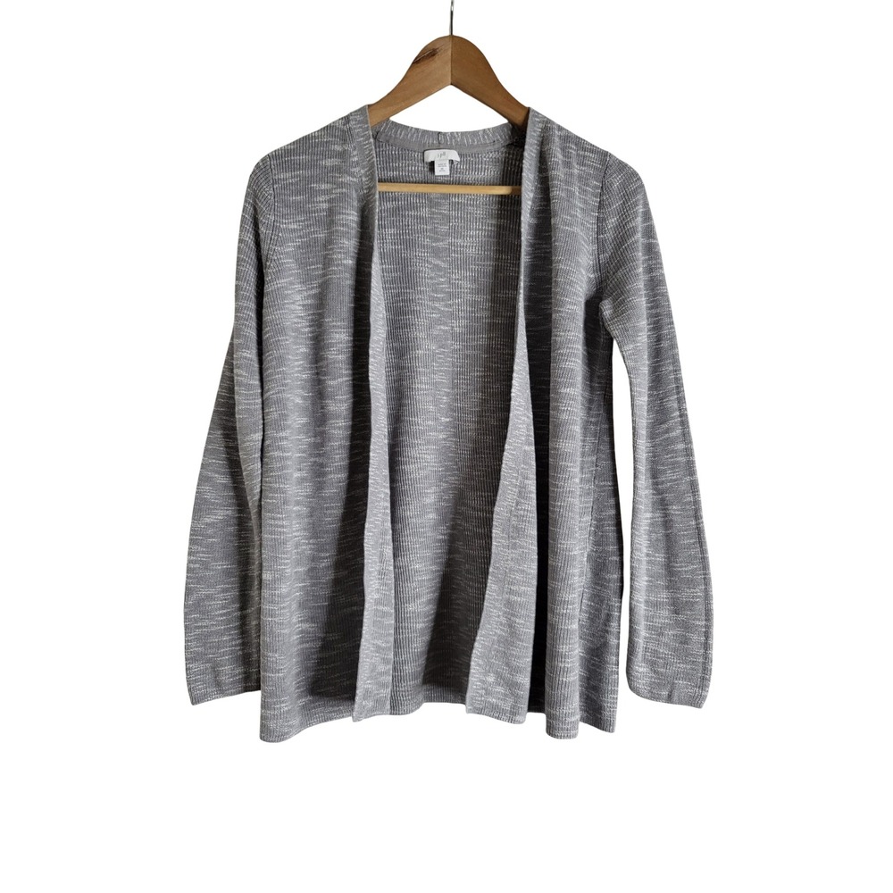 J. Jill Grey Marl Open Front Cardigan Sweater XSP Cotton Linen Blend Lounge